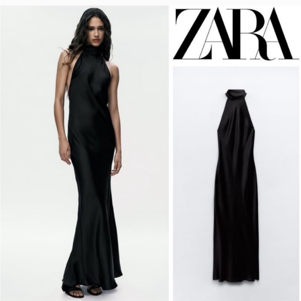Zara Black Satin Halter Dress